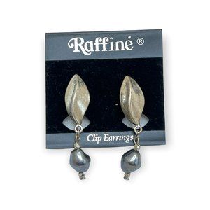 Vintage Raffine Dangle Silver Tone Clip on Earrings Gray Faux Pearls Costume